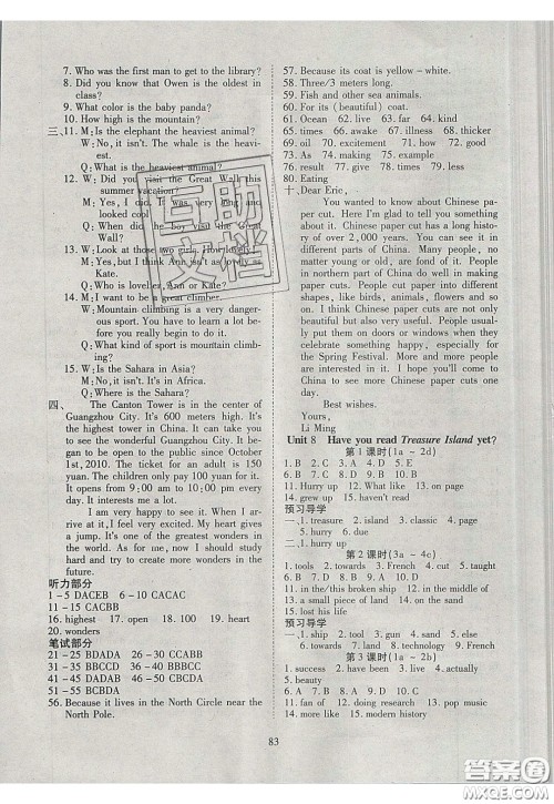 2020年有效课堂课时导学案八年级下册英语人教版参考答案 2020年有效课堂课时导学案八年级下册英语人教版参考答案