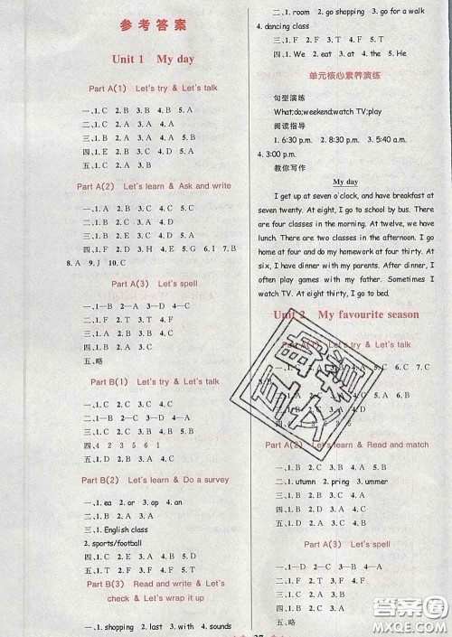 2020新版小学同步测控全优设计超人天天练五年级英语人教版答案