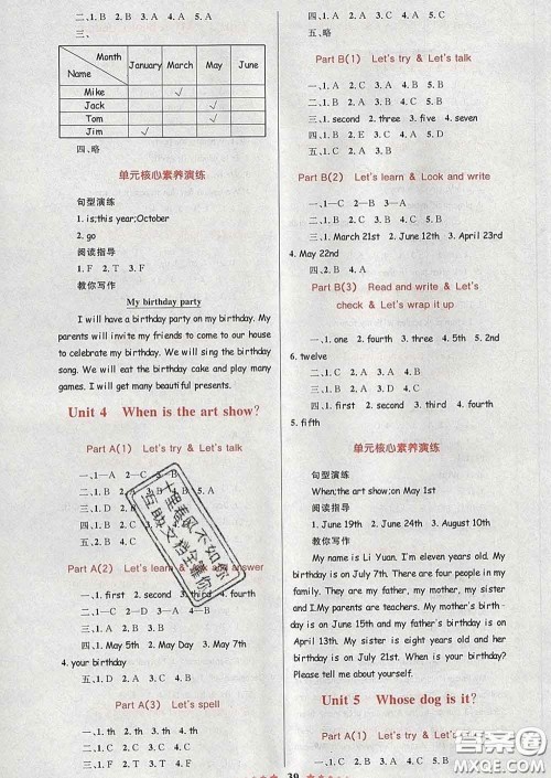 2020新版小学同步测控全优设计超人天天练五年级英语人教版答案