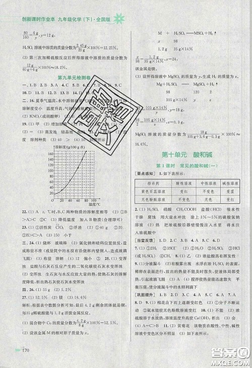 江苏凤凰美术出版社2020创新课时作业本九年级化学下册全国版答案 江苏凤凰美术出版社2020创新课时作业本九年级化学下册全国版答案