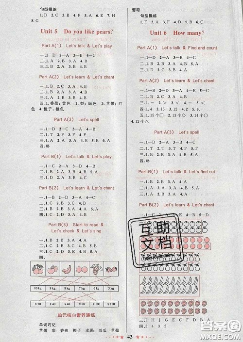 2020新版小学同步测控全优设计超人天天练三年级英语人教版答案