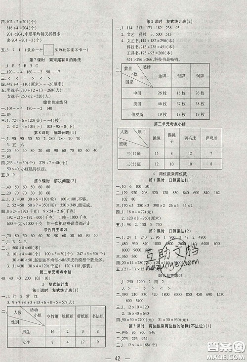 扬帆文化2020扬帆天天练三年级数学下册人教版答案