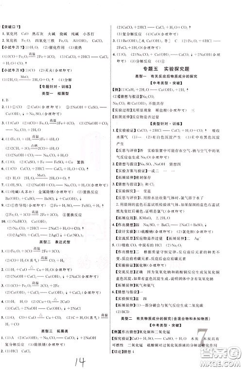 2020升级版云南中考新突破化学参考答案