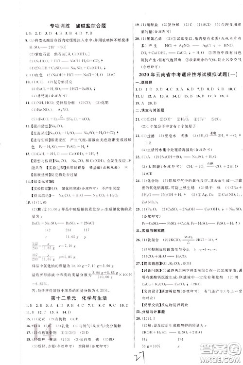 2020升级版云南中考新突破化学参考答案 2020升级版云南中考新突破化学参考答案