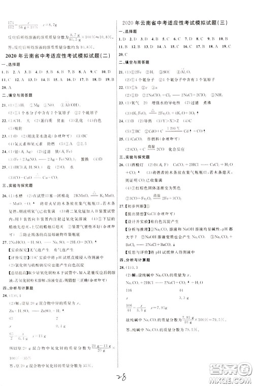2020升级版云南中考新突破化学参考答案 2020升级版云南中考新突破化学参考答案