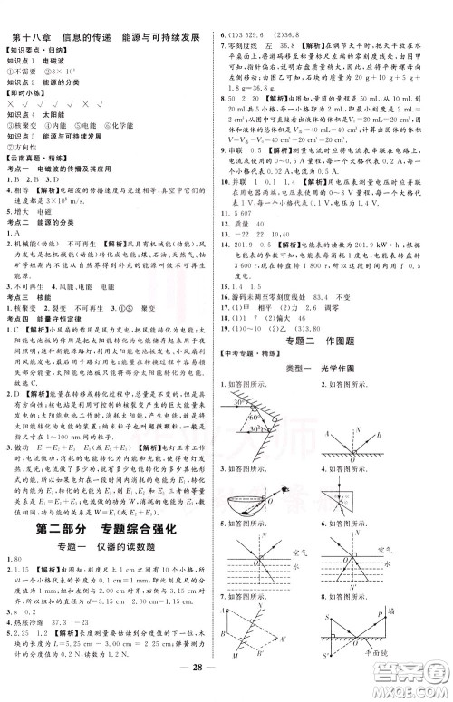 2020升级版云南中考新突破物理参考答案