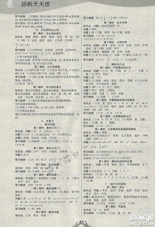 扬帆文化2020扬帆天天练六年级数学下册苏教版答案 扬帆文化2020扬帆天天练六年级数学下册苏教版答案