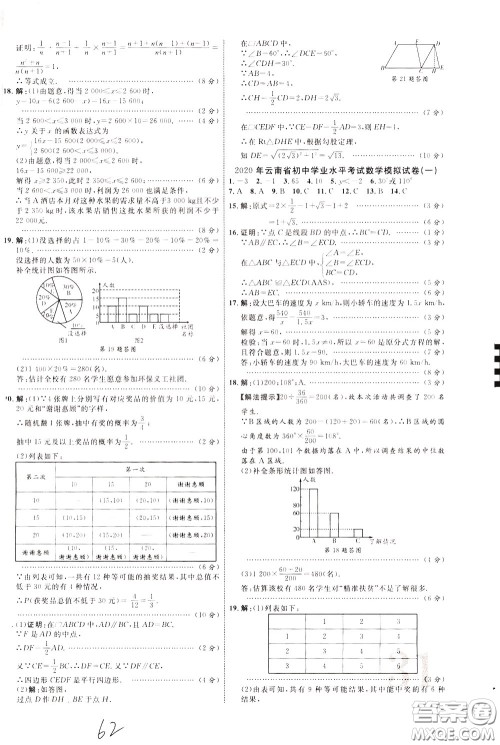 2020升级版云南中考新突破数学参考答案