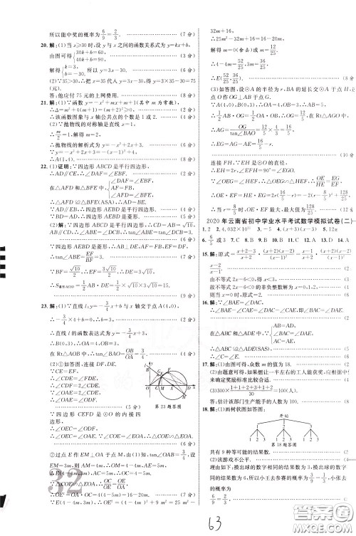 2020升级版云南中考新突破数学参考答案