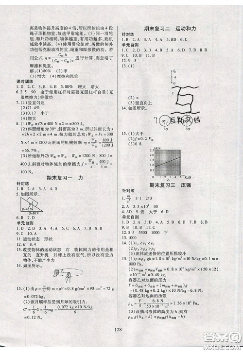 2020年有效课堂课时导学案八年级下册物理人教版参考答案