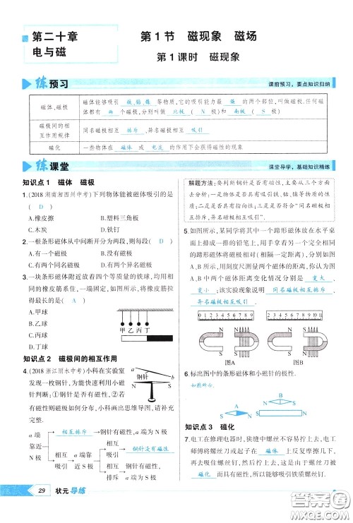 状元成才路2020年状元导练九年级下册物理人教版参考答案