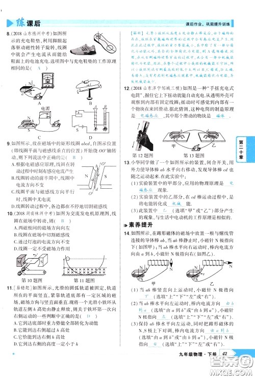 状元成才路2020年状元导练九年级下册物理人教版参考答案