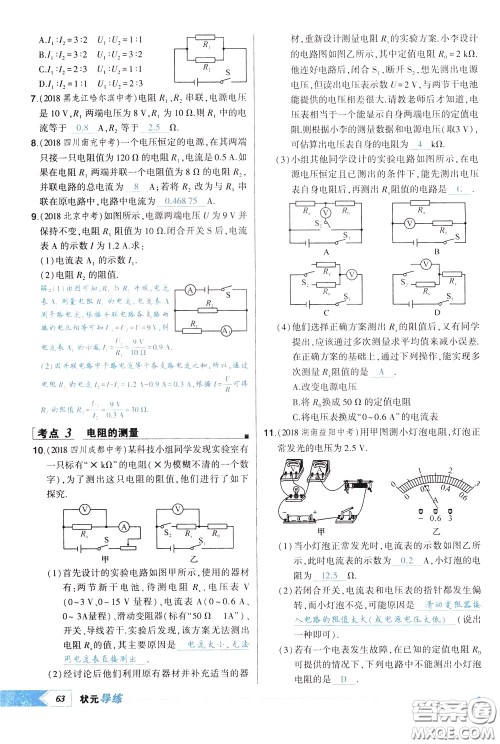 状元成才路2020年状元导练九年级下册物理人教版参考答案