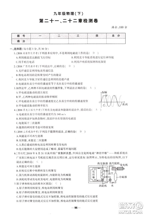 状元成才路2020年状元导练九年级下册物理人教版参考答案