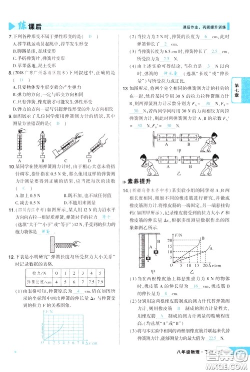 状元成才路2020年状元导练八年级下册物理人教版参考答案 状元成才路2020年状元导练八年级下册物理人教版参考答案