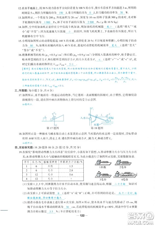 状元成才路2020年状元导练八年级下册物理人教版参考答案 状元成才路2020年状元导练八年级下册物理人教版参考答案