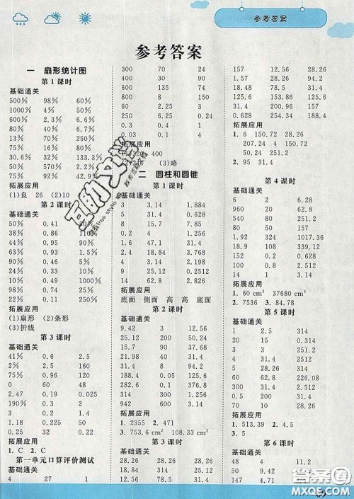 中国地图出版社2020春金博优口算课时通六年级数学下册苏教版答案