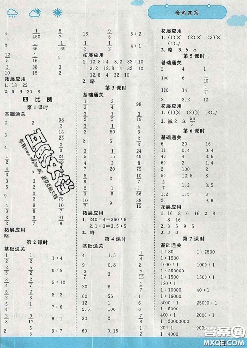 中国地图出版社2020春金博优口算课时通六年级数学下册苏教版答案