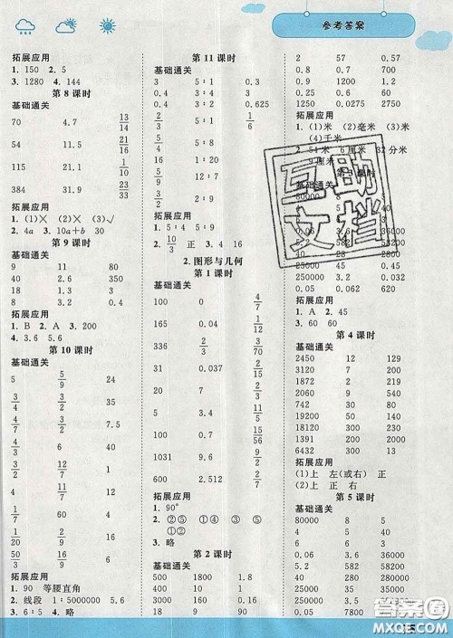 中国地图出版社2020春金博优口算课时通六年级数学下册苏教版答案