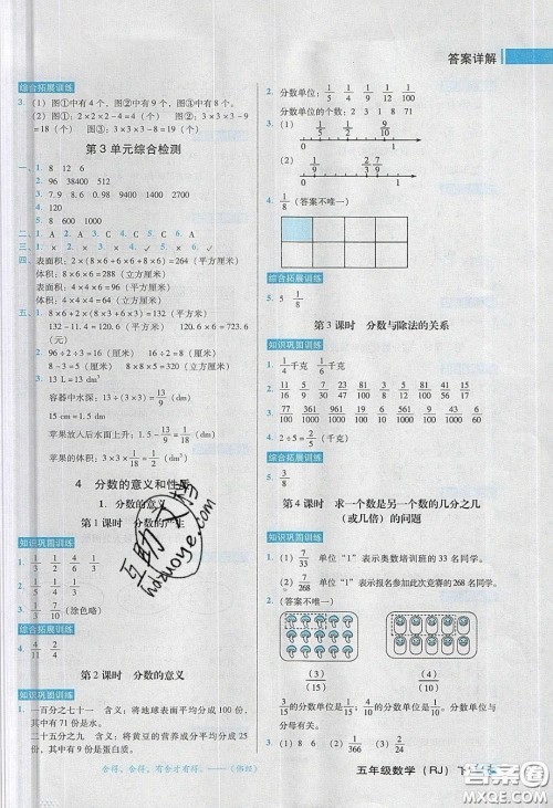 2020状元训练法课时同步练测五年级数学下册人教版答案