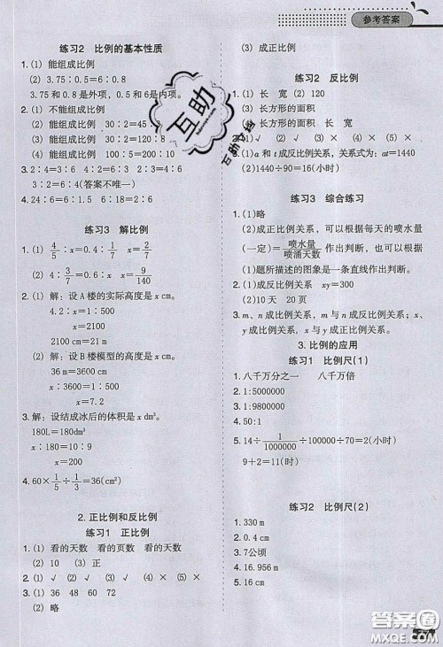 2020应用题小状元小学数学应用题过关训练六年级数学下册人教版答案