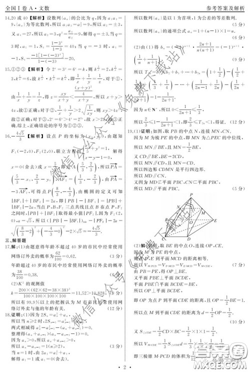 2020届衡中同卷调研卷一文科数学试题答案 2020届衡中同卷调研卷一文科数学试题答案