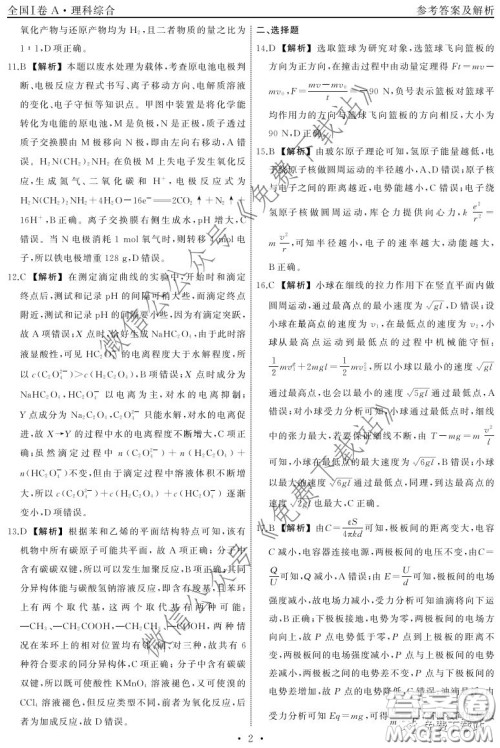 2020届衡中同卷调研卷一理科综合试题答案 2020届衡中同卷调研卷一理科综合试题答案