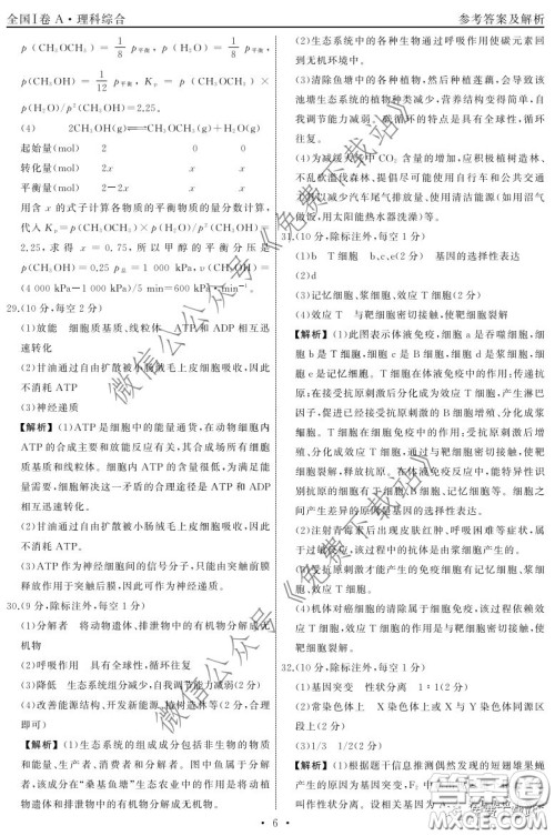 2020届衡中同卷调研卷一理科综合试题答案 2020届衡中同卷调研卷一理科综合试题答案