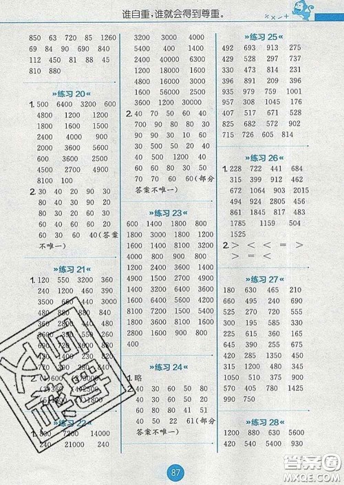 2020春小学数学口算心算速算天天练三年级下册人教版答案