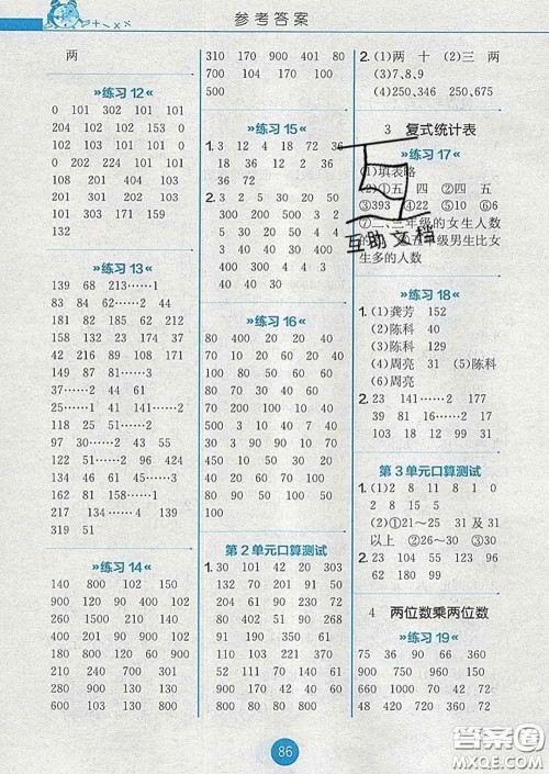 2020春小学数学口算心算速算天天练三年级下册人教版答案