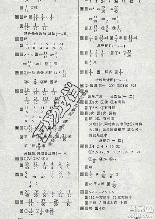 2020新版一天一页每日6分钟数学天天练五年级下册答案