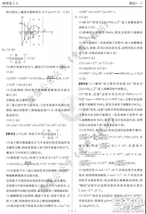 2020届衡水金卷先享题调研卷一理科综合答案