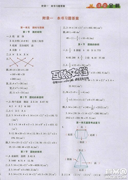 2020新版跳跳熊小学特级教师课堂全解六年级数学下册北师版答案