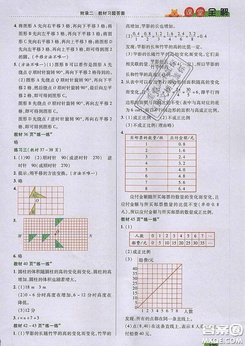 2020新版跳跳熊小学特级教师课堂全解六年级数学下册北师版答案