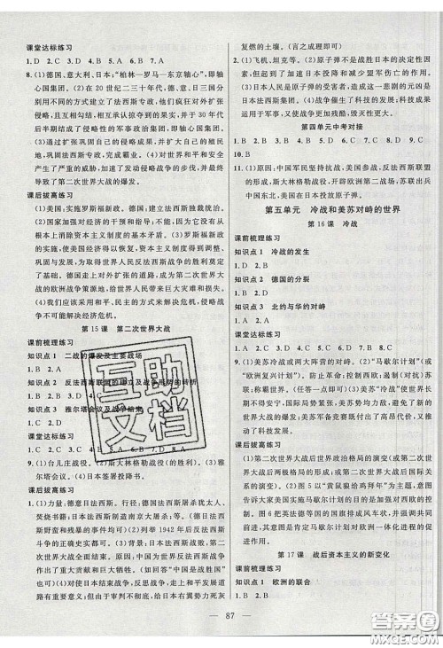 2020自主训练九年级历史下册人教版答案