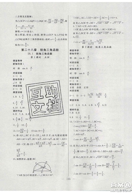 2020自主训练九年级数学下册人教版答案