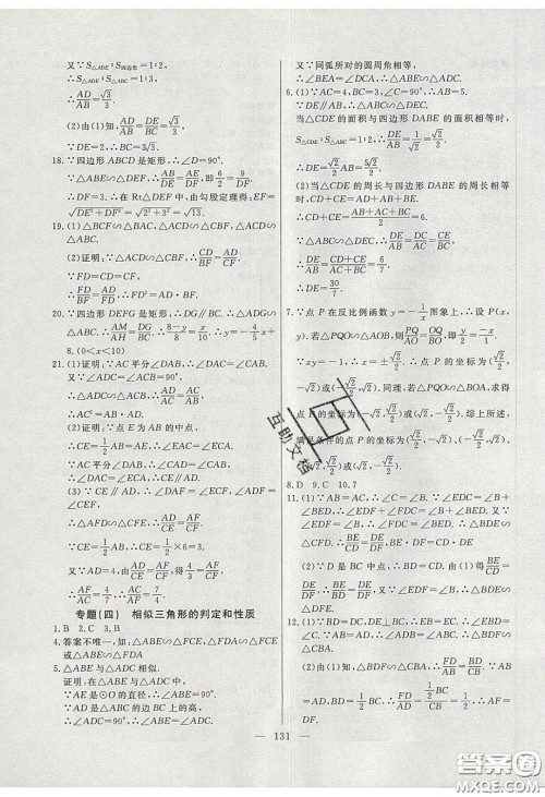 2020自主训练九年级数学下册人教版答案