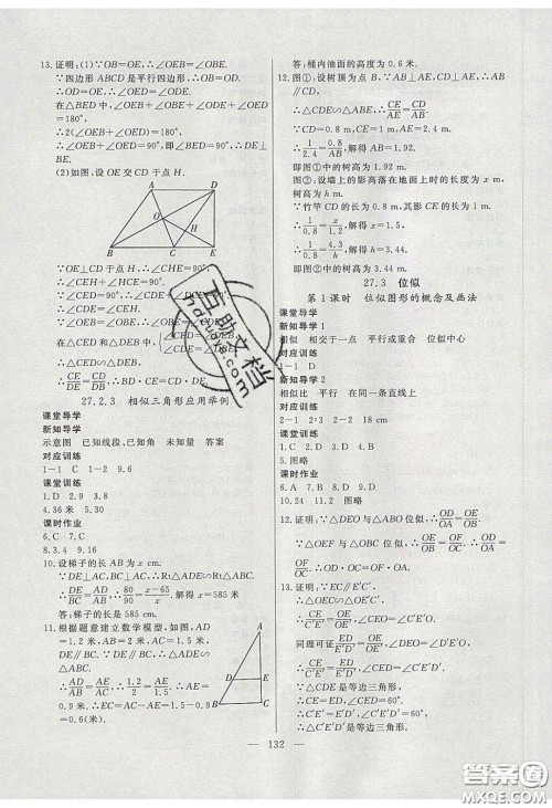 2020自主训练九年级数学下册人教版答案