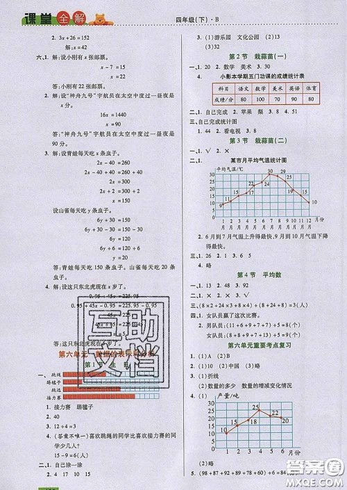 2020新版跳跳熊小学特级教师课堂全解四年级数学下册北师版答案