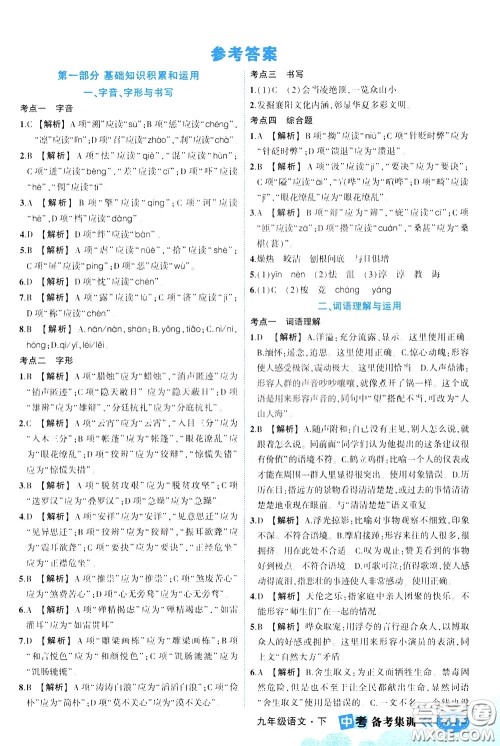 状元成才路2020版状元大课堂中考备考集训九年级语文人教版参考答案