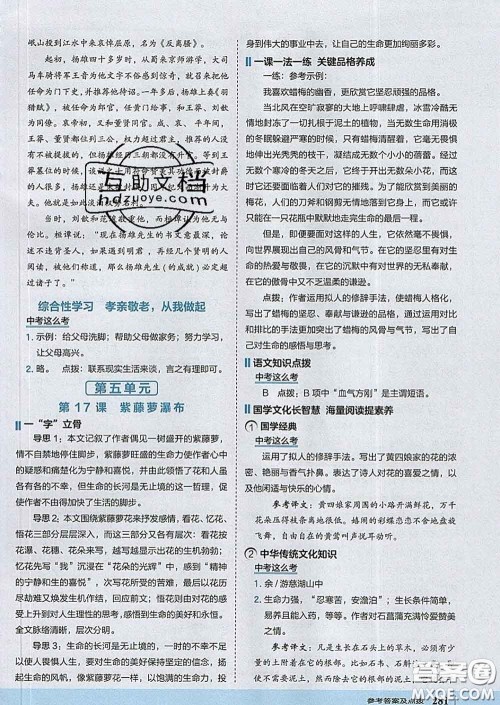吉林教育出版社2020春特高级教师点拨七年级语文下册人教版答案