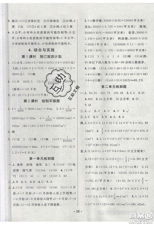 新疆青少年出版社2020同行课课100分过关作业六年级数学下册苏教版答案