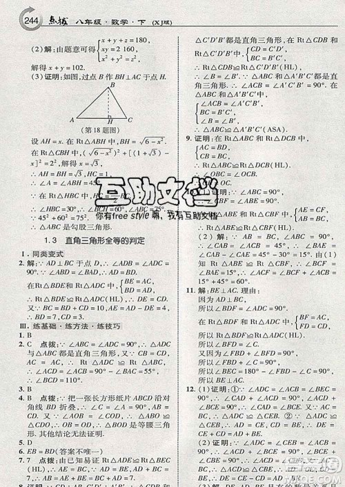 吉林教育出版社2020春特高级教师点拨八年级数学下册湘教版答案