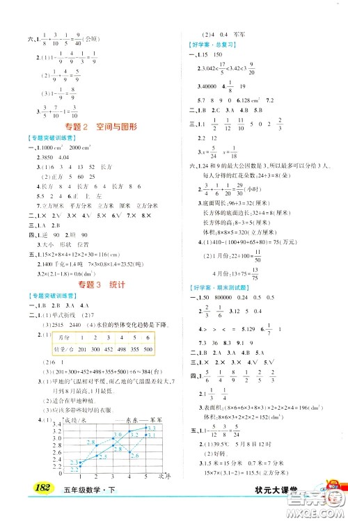 黄冈状元成才路2020年状元大课堂好学案五年级下册数学人教版参考答案