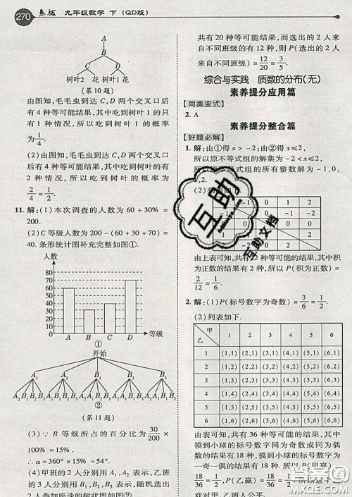 吉林教育出版社2020春特高级教师点拨九年级数学下册青岛版答案