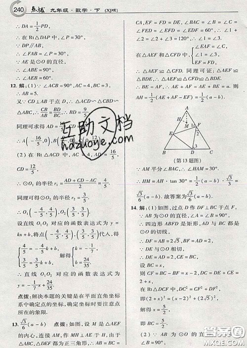 吉林教育出版社2020春特高级教师点拨九年级数学下册湘教版答案