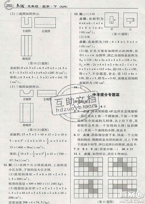 吉林教育出版社2020春特高级教师点拨九年级数学下册湘教版答案