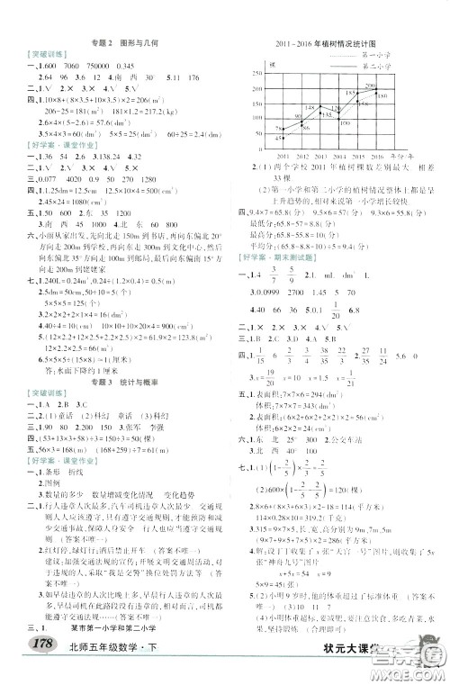 2020年状元大课堂导学案标准本五年级下册数学北师版参考答案