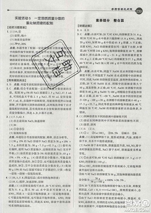 吉林教育出版社2020春特高级教师点拨九年级化学下册人教版答案