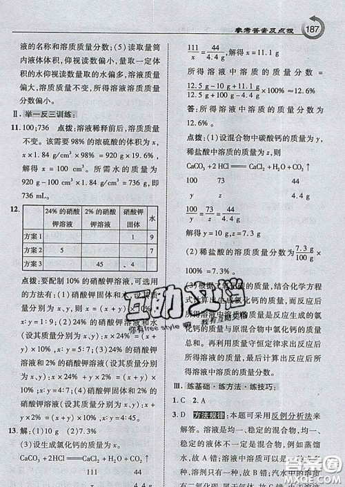 吉林教育出版社2020春特高级教师点拨九年级化学下册沪教版答案